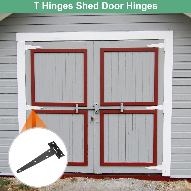 M METERXITY 4-Pack Iron T-Strap Shed Door Hinges, 6 Inch Barn Door Gate Hinges, Tee Hinge Wrought Hardware with Screws for Wooden Fences/Yard/Barn Door [Black] - Image 5